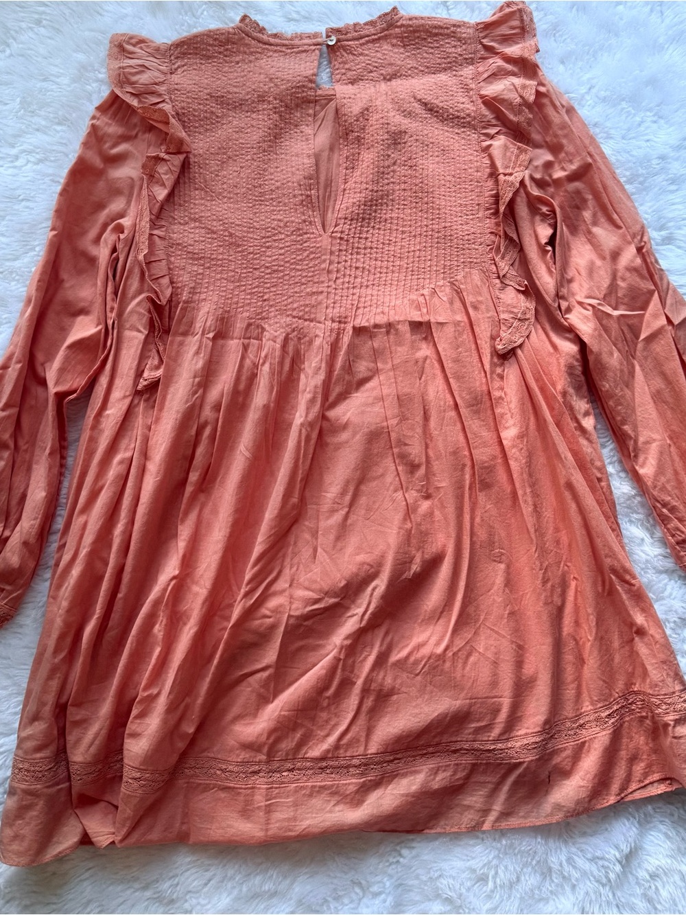 Wilfred by Aritzia "La Boheme" Elia mini babydoll dress in peach orange - Picture 8 of 10